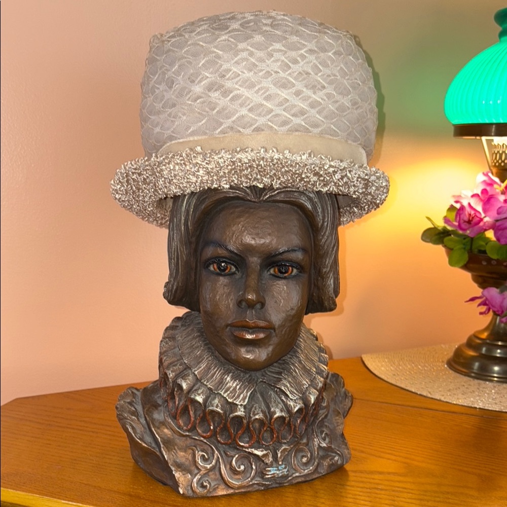 Tan and Cream Textured Vintage Hat with Ruffled Brim